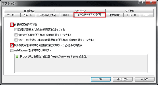 Experts Advisorsの設定
